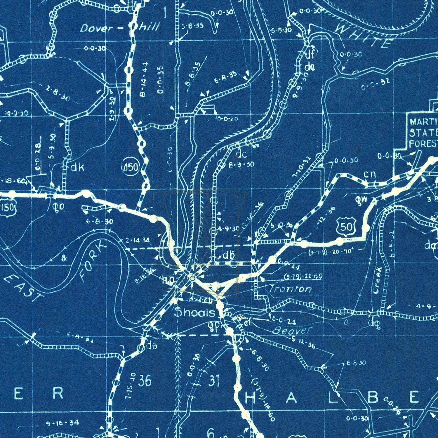 Vintage Map of Martin County, Indiana 1936