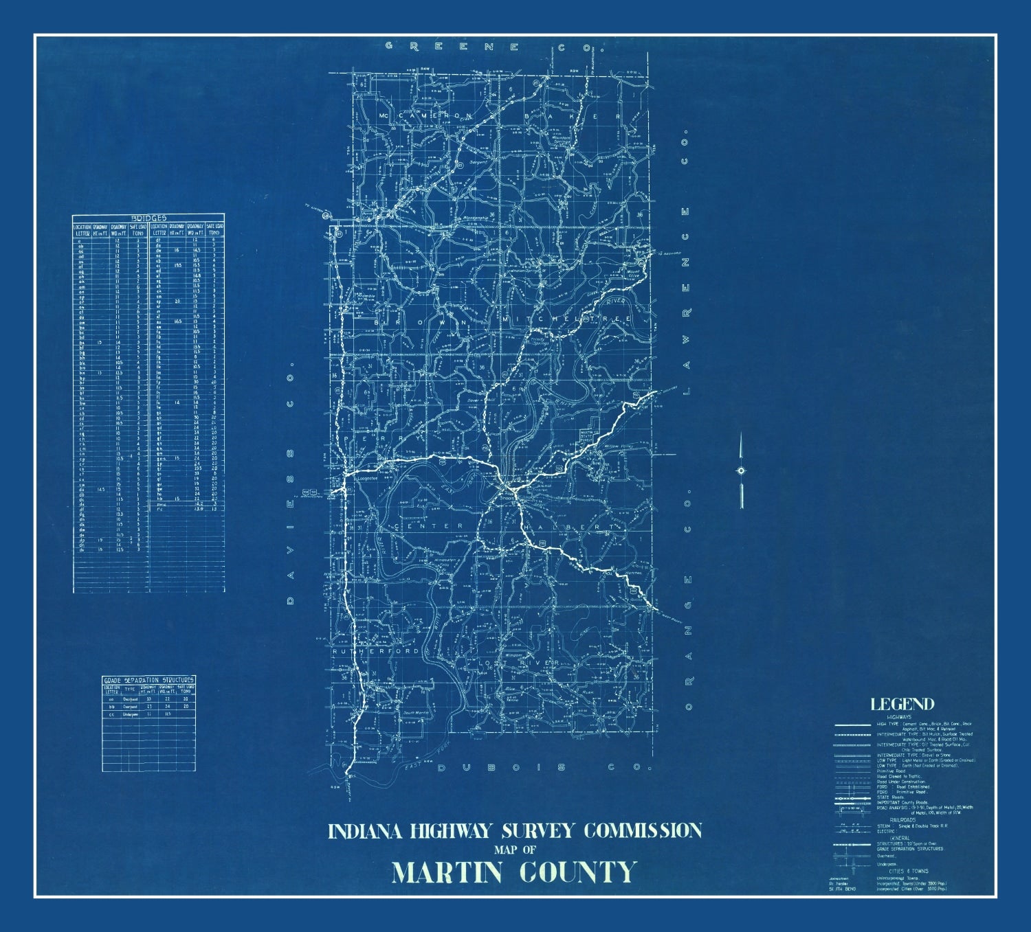 Vintage Map of Martin County, Indiana 1936