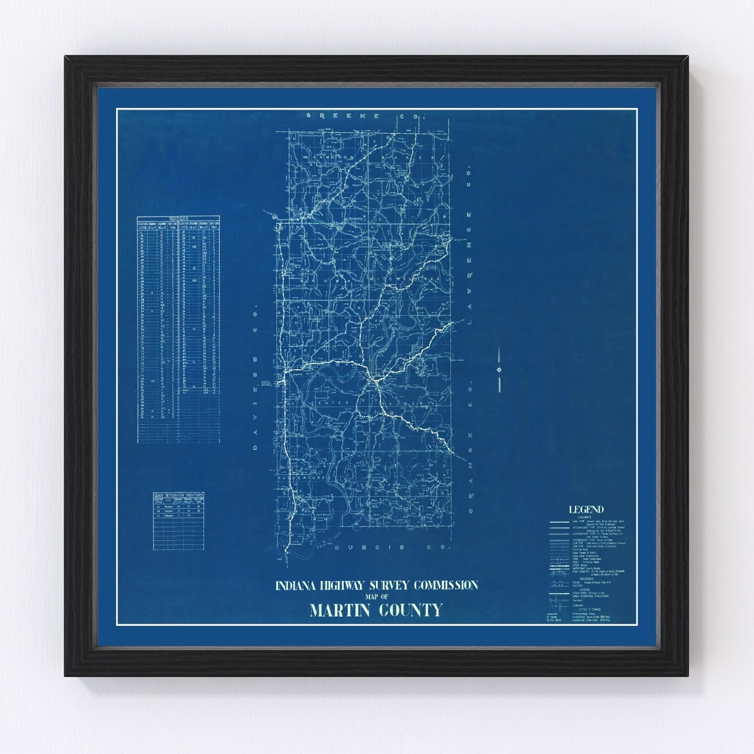 Vintage Map of Martin County, Indiana 1936