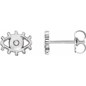 14K White Gold .015 CTW Natural Diamond Evil Eye Earrings