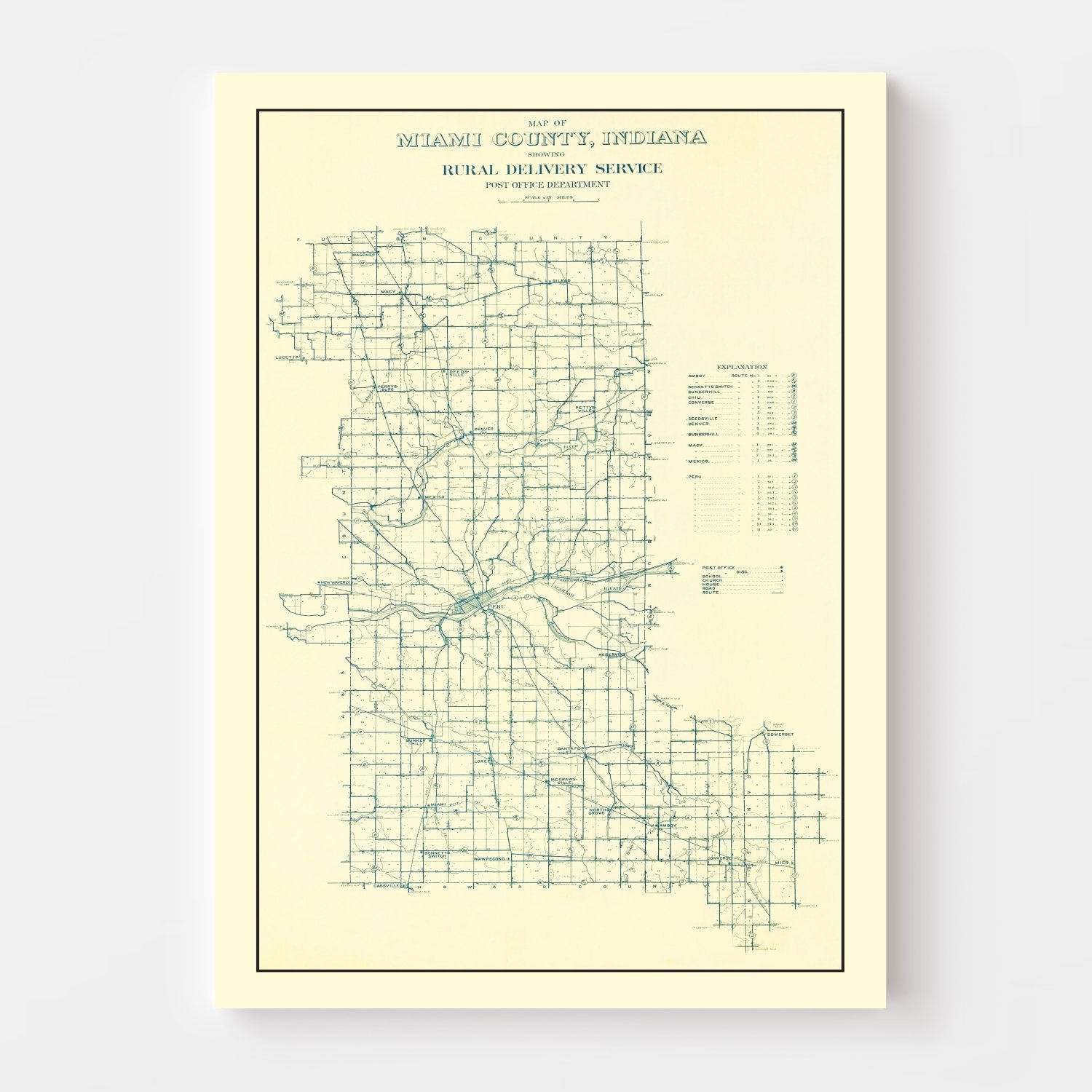 Vintage Map of Miami County, Indiana 1911