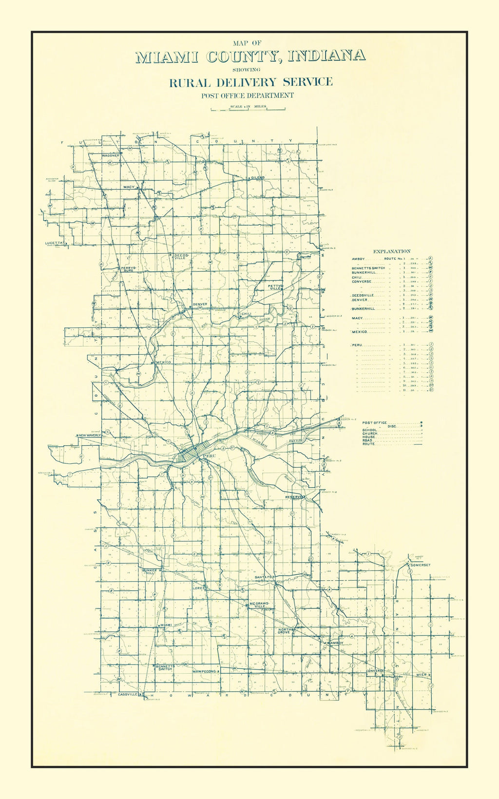 Vintage Map of Miami County, Indiana 1911