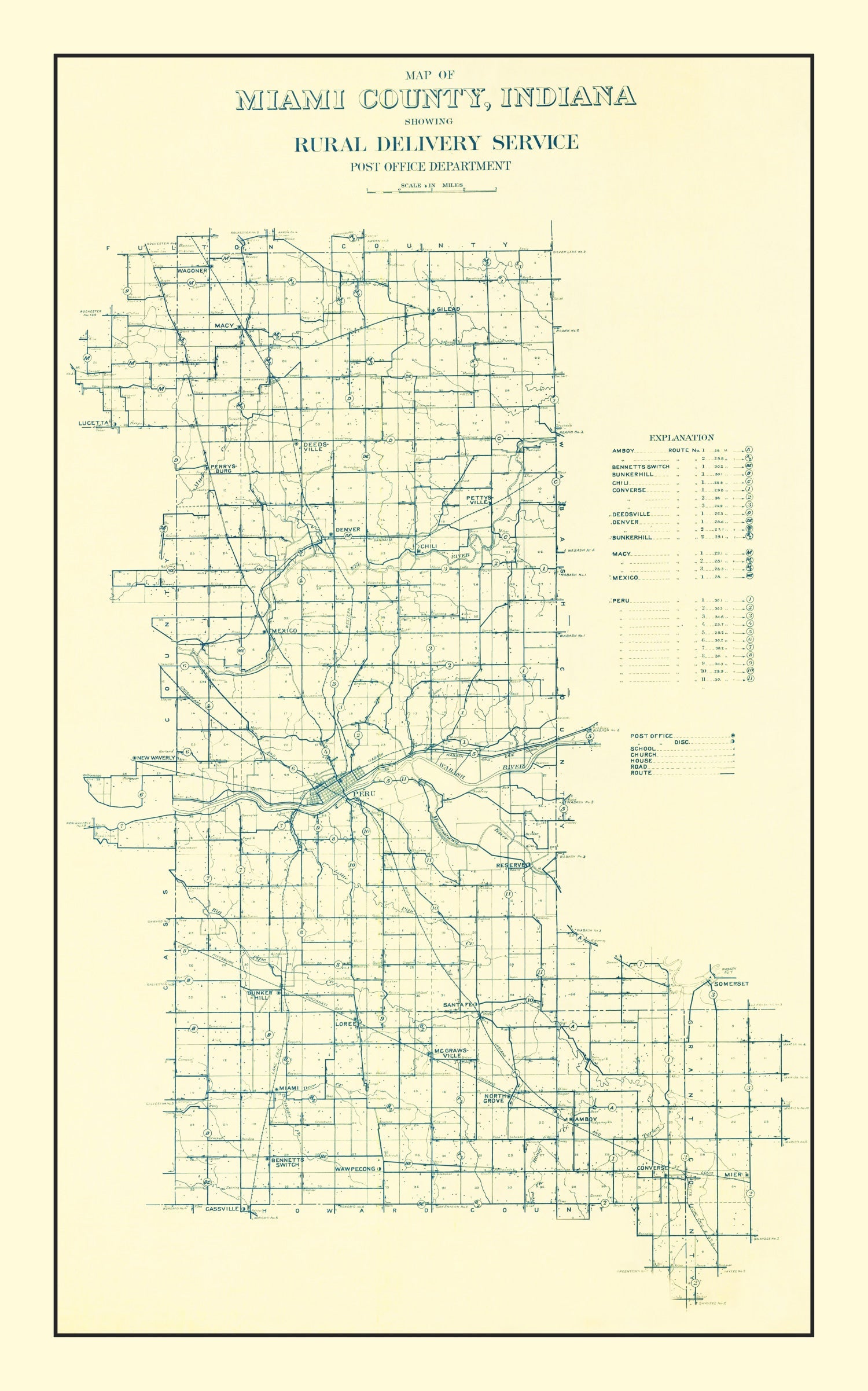 Vintage Map of Miami County, Indiana 1911