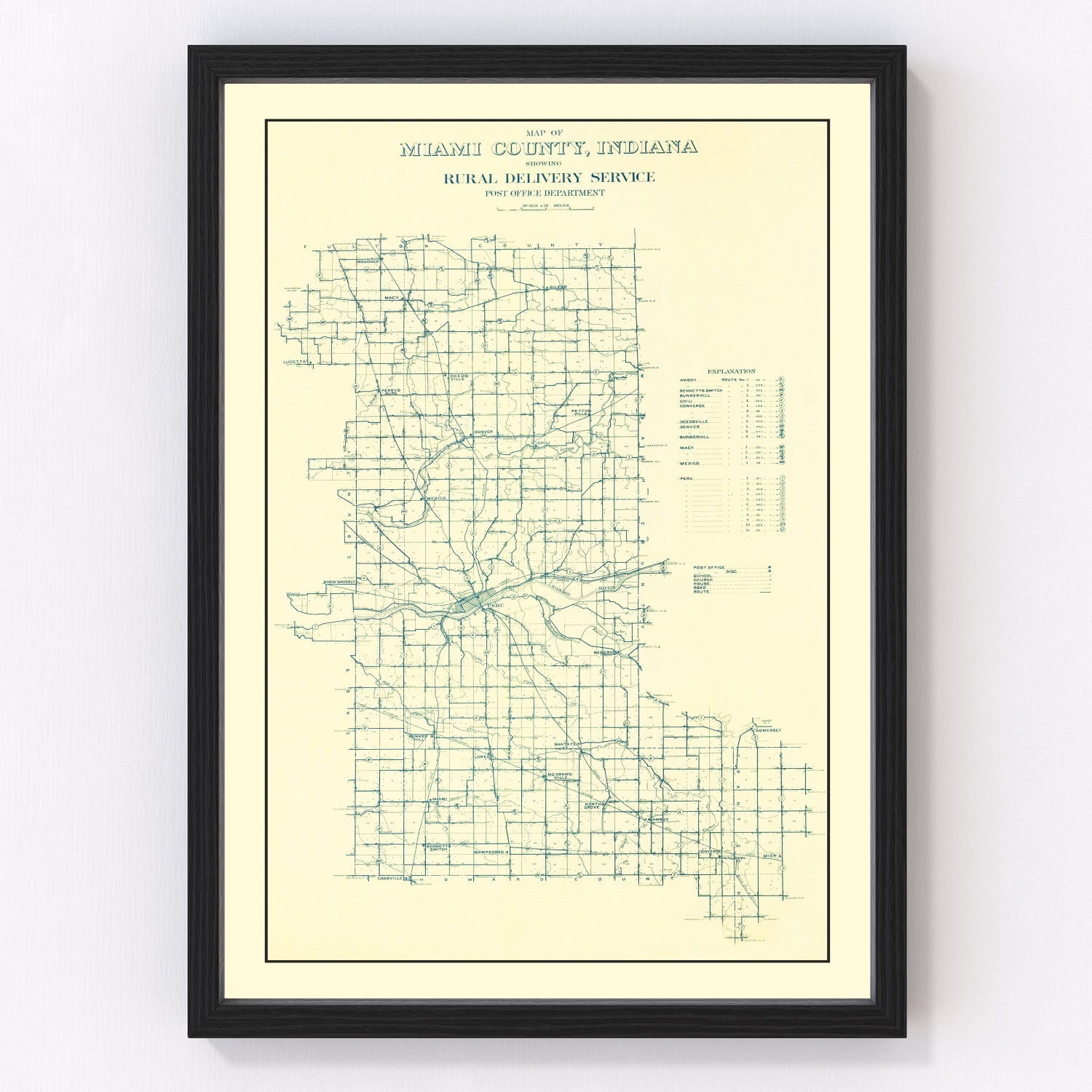 Vintage Map of Miami County, Indiana 1911