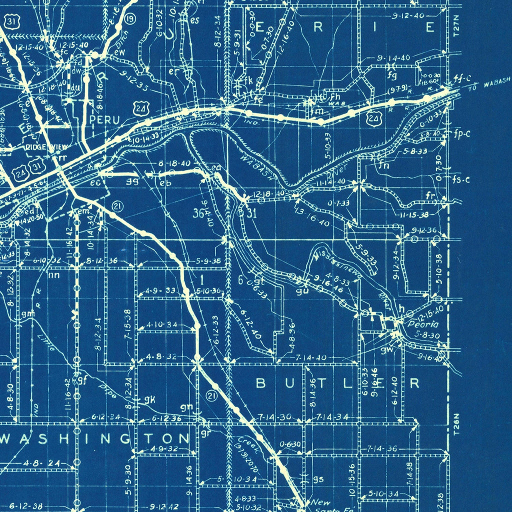Vintage Map of Miami County, Indiana 1936
