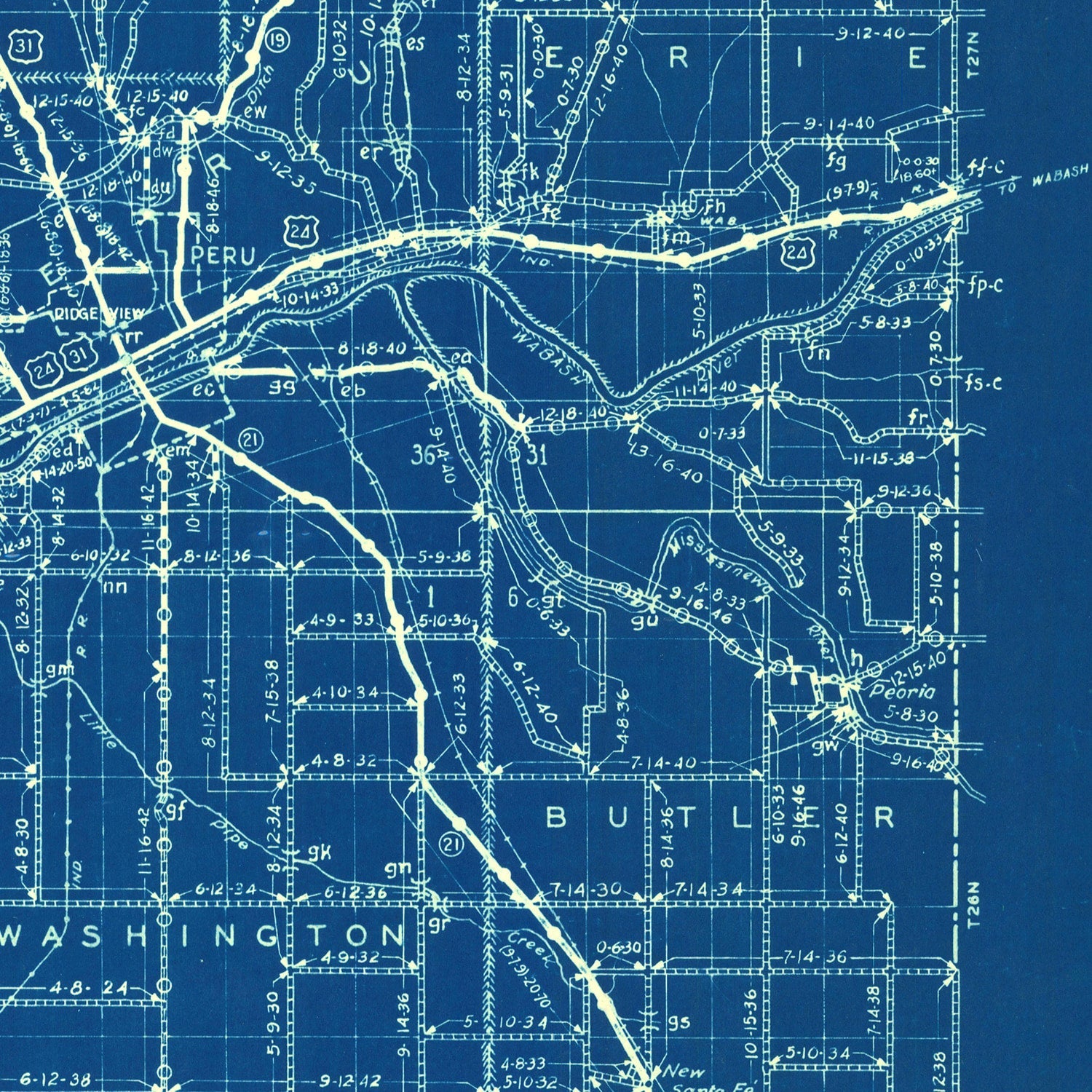 Vintage Map of Miami County, Indiana 1936