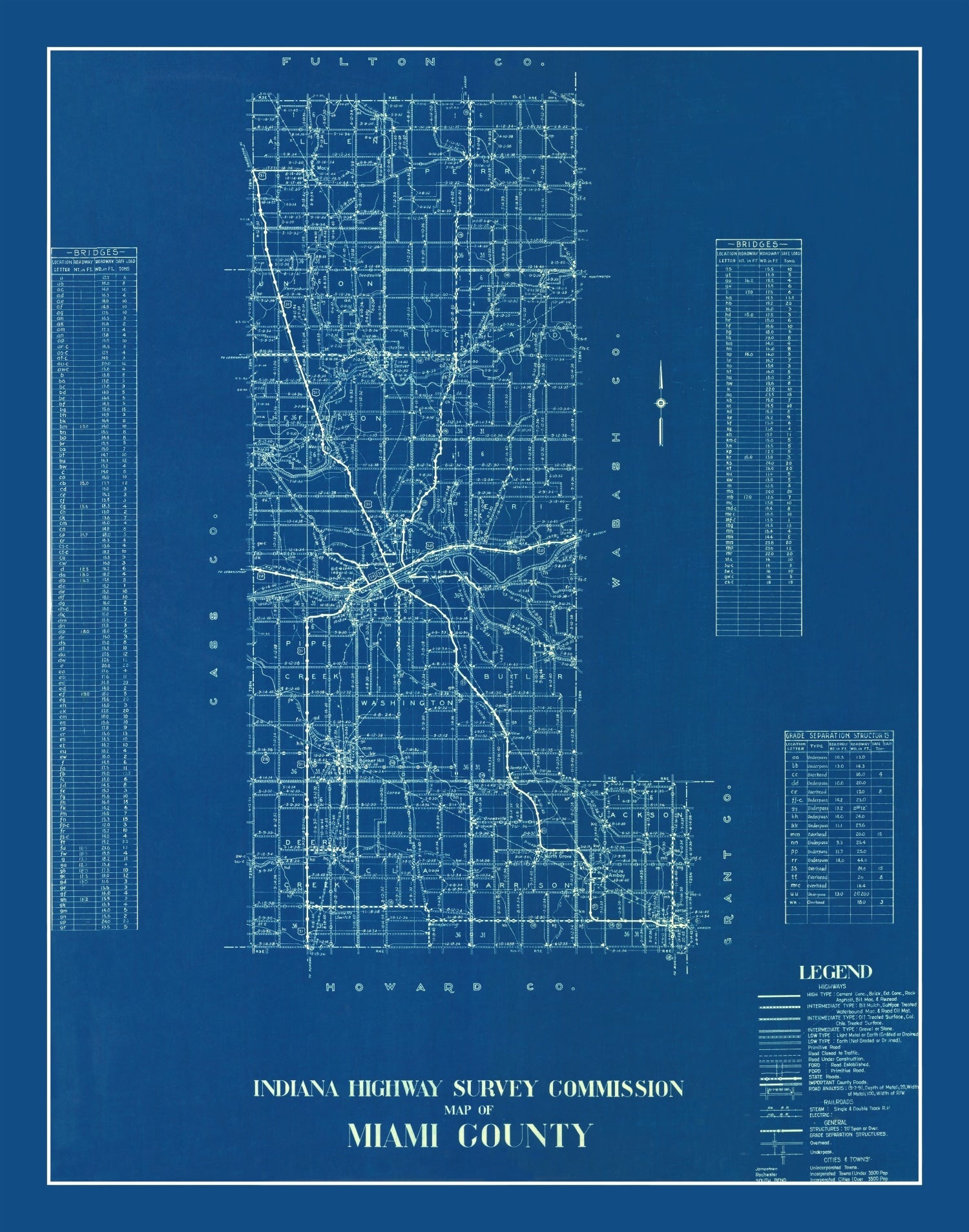 Vintage Map of Miami County, Indiana 1936