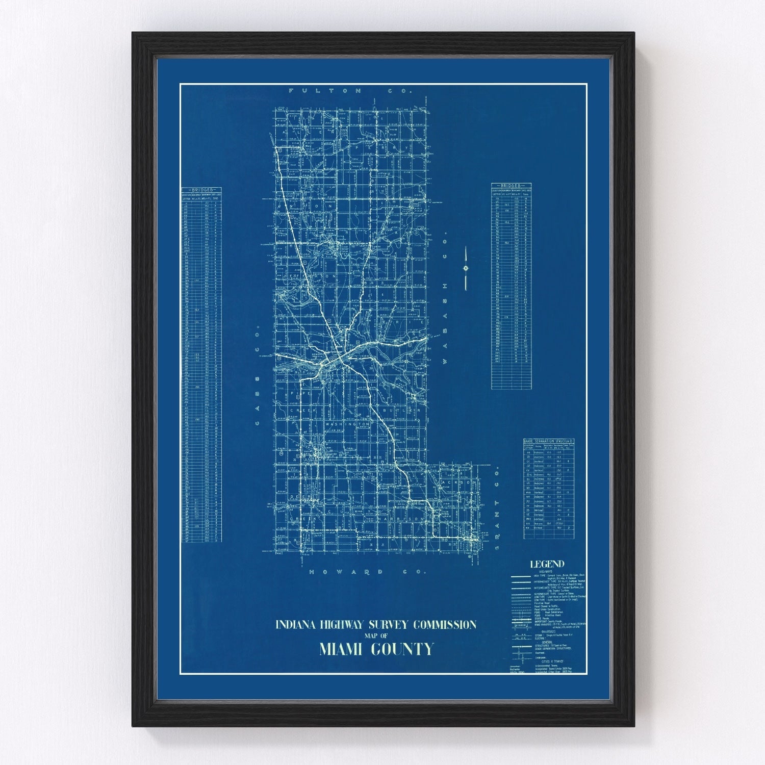 Vintage Map of Miami County, Indiana 1936