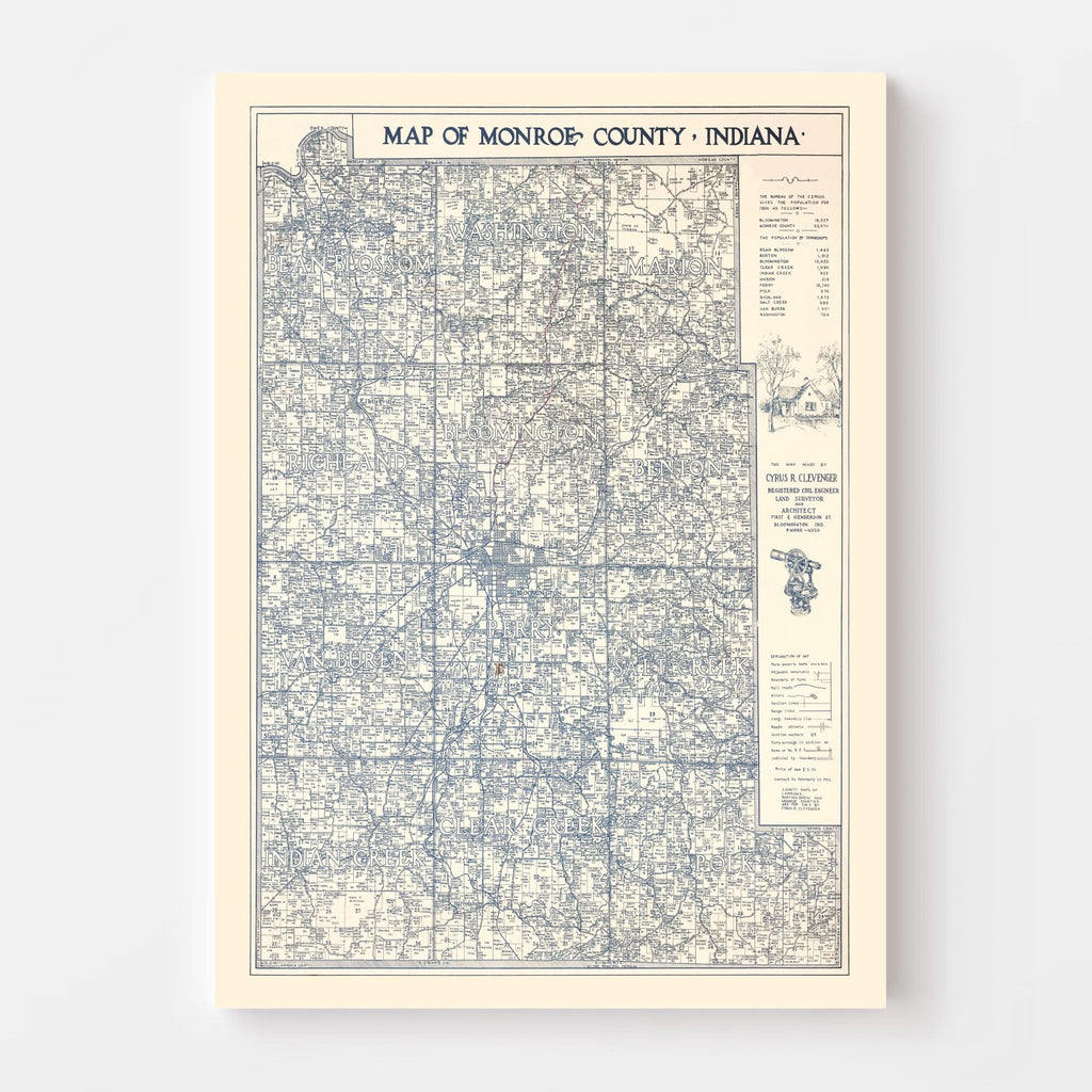 Vintage Map of Monroe County, Indiana 1932