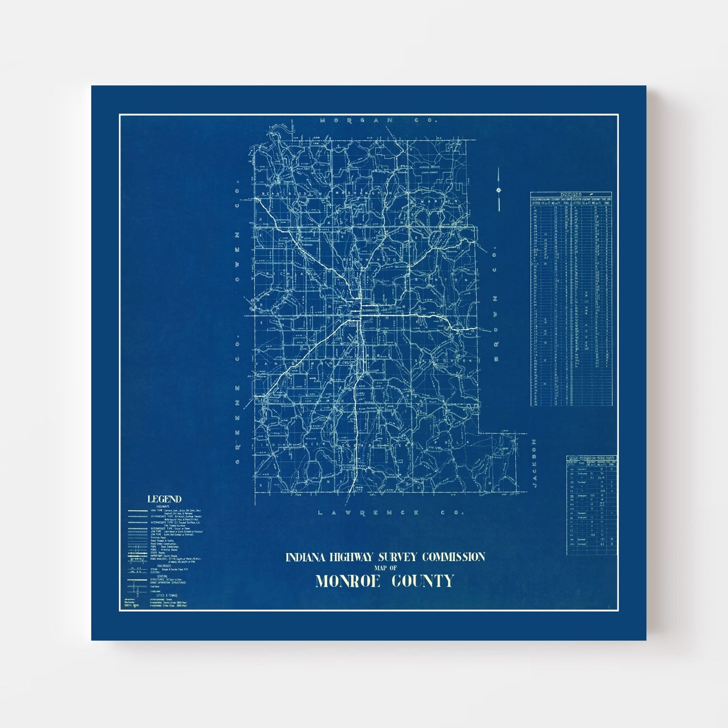 Vintage Map of Monroe County, Indiana 1936