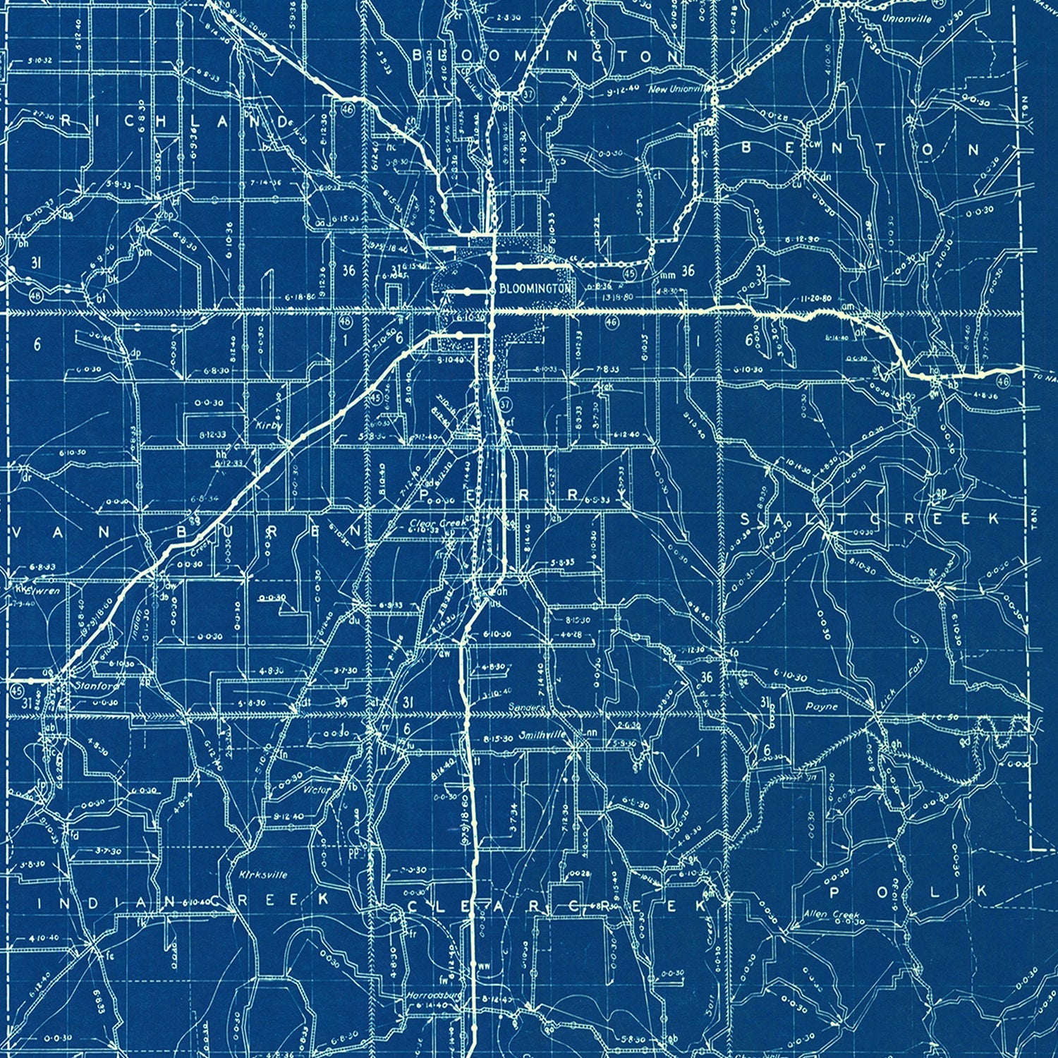 Vintage Map of Monroe County, Indiana 1936