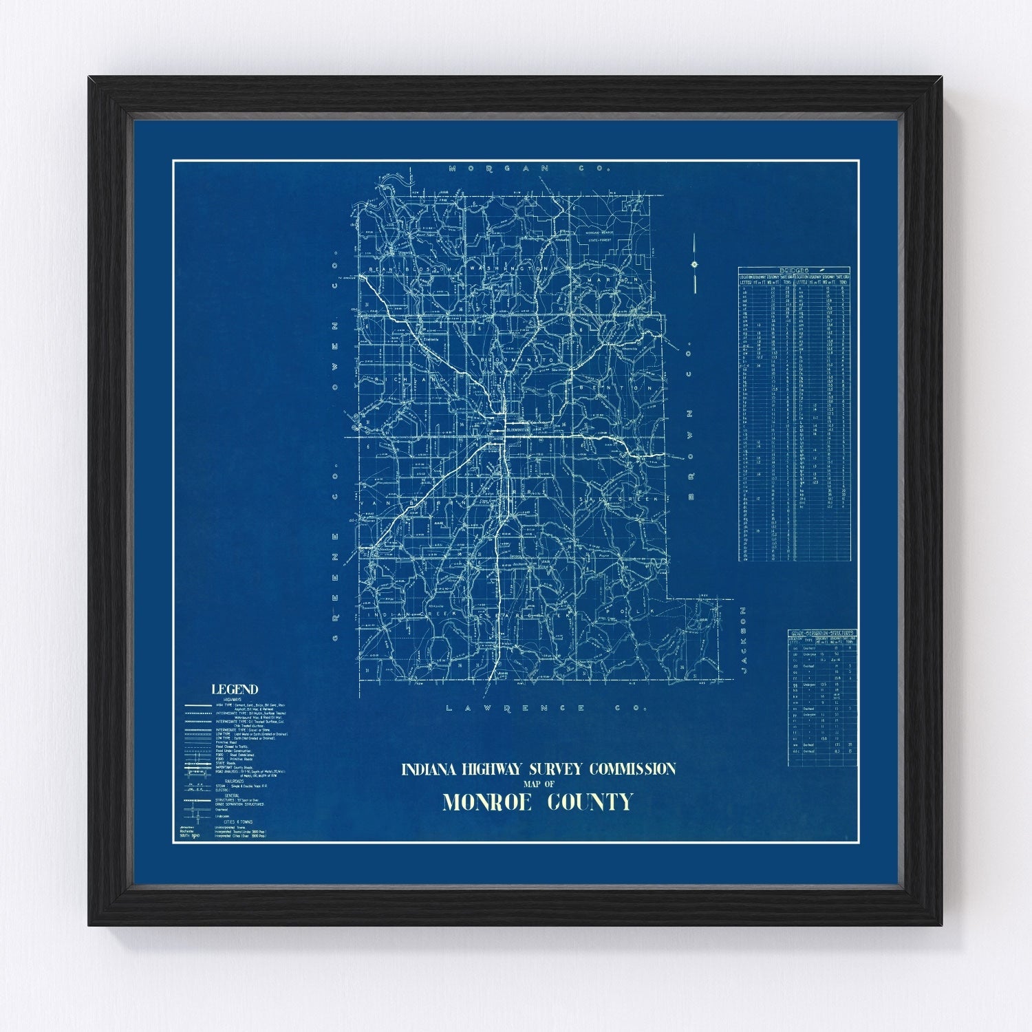 Vintage Map of Monroe County, Indiana 1936