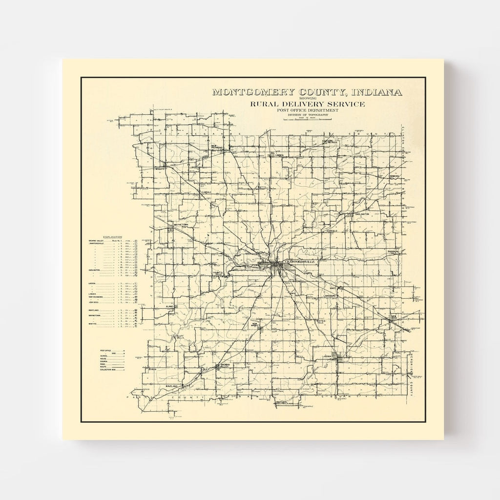 Vintage Map of Montgomery County, Indiana 1912