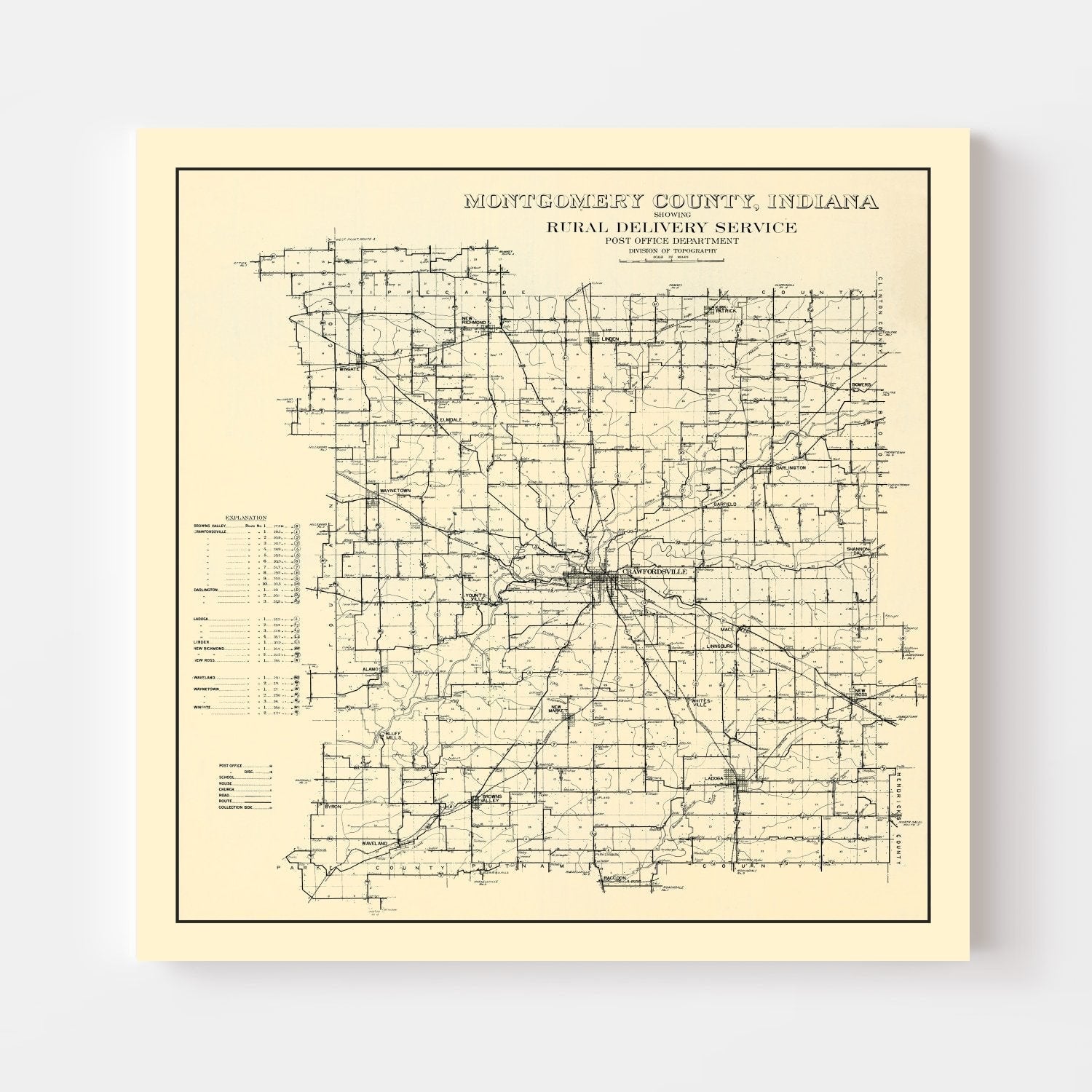 Vintage Map of Montgomery County, Indiana 1912