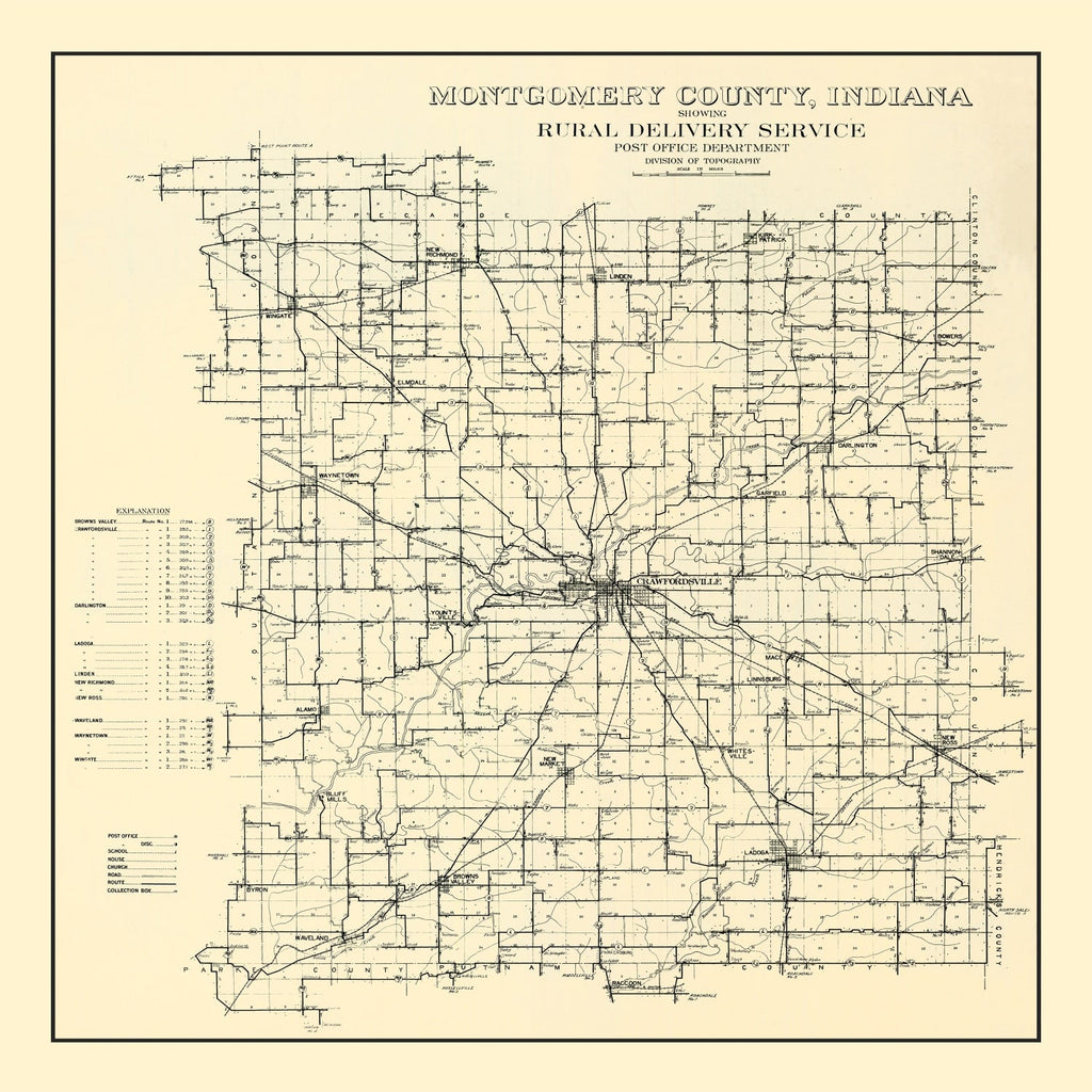 Vintage Map of Montgomery County, Indiana 1912