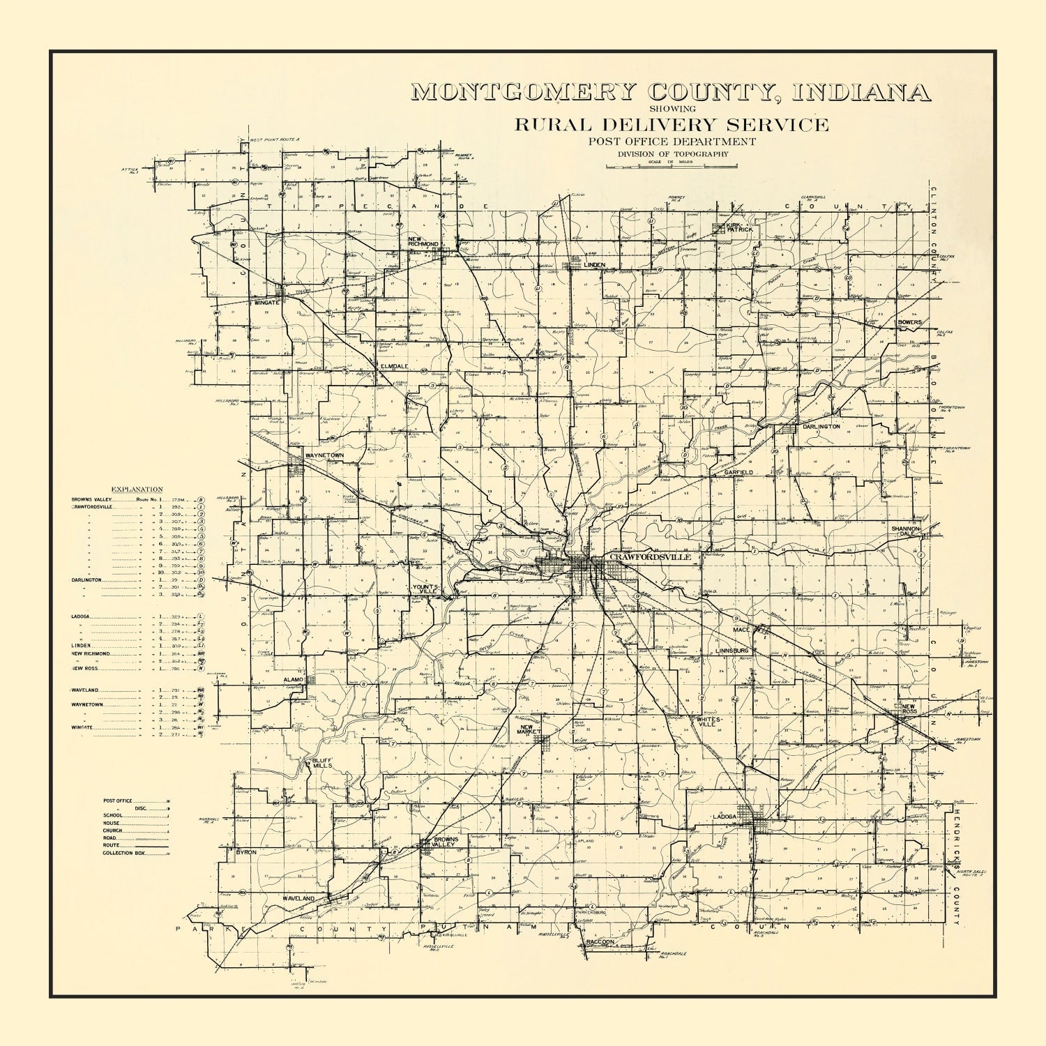 Vintage Map of Montgomery County, Indiana 1912