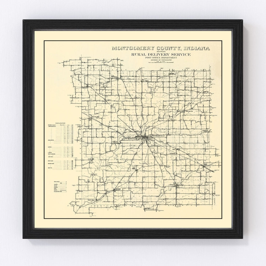 Vintage Map of Montgomery County, Indiana 1912
