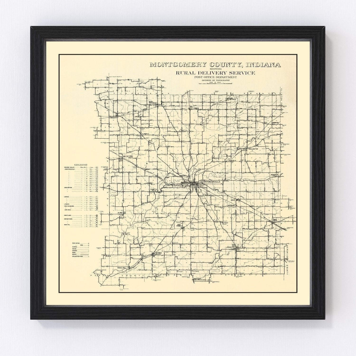 Vintage Map of Montgomery County, Indiana 1912