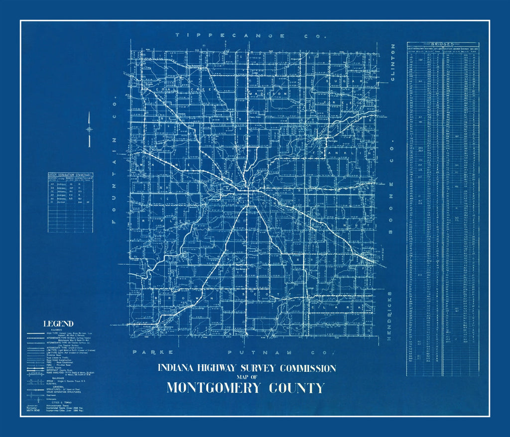 Vintage Map of Montgomery County, Indiana 1936