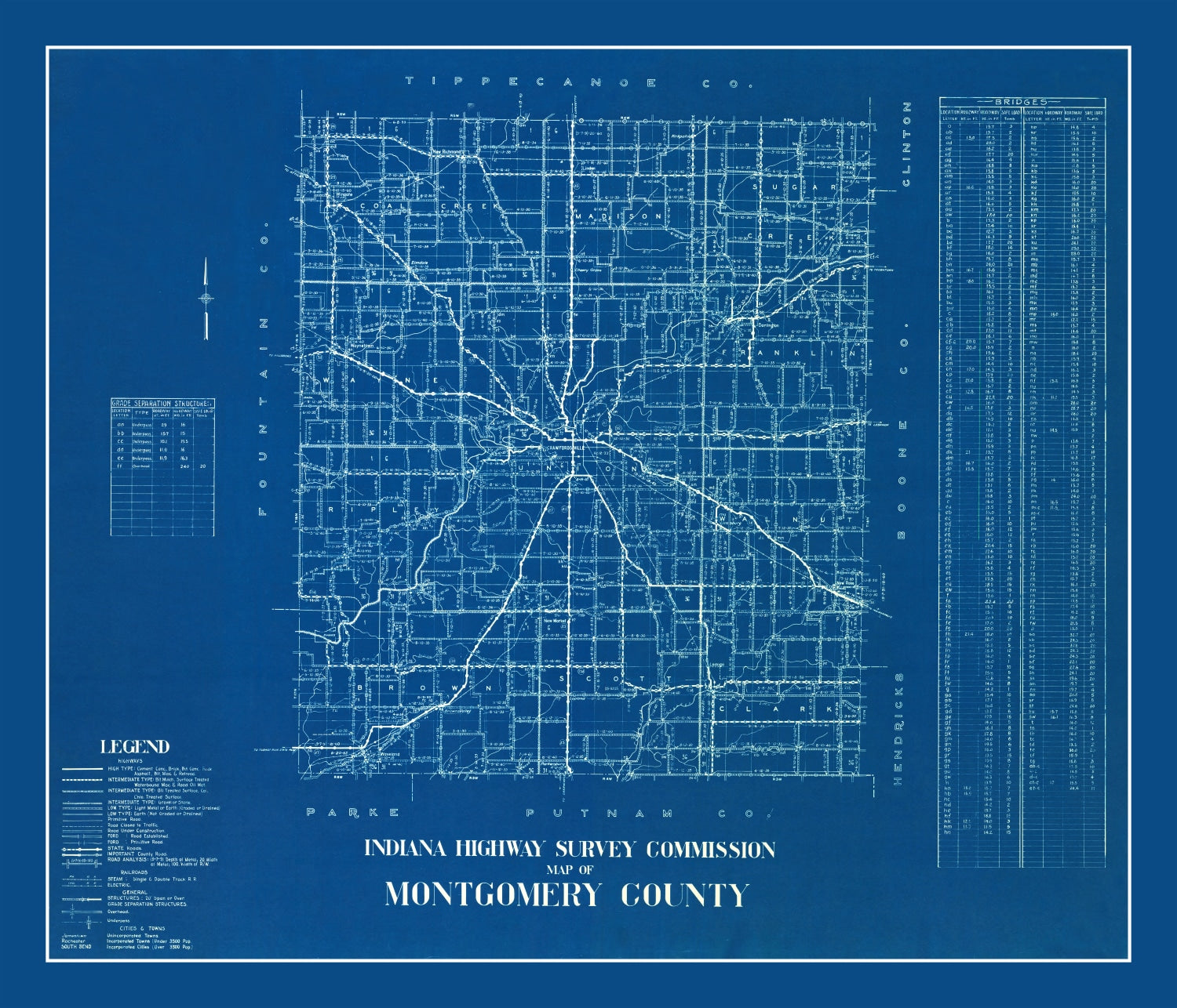 Vintage Map of Montgomery County, Indiana 1936