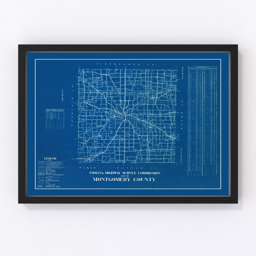 Vintage Map of Montgomery County, Indiana 1936