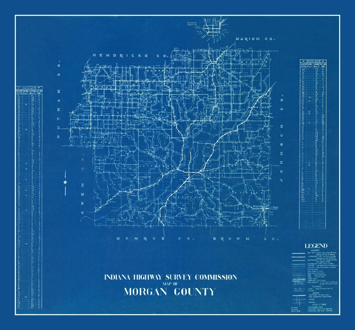 Vintage Map of Morgan County, Indiana 1936
