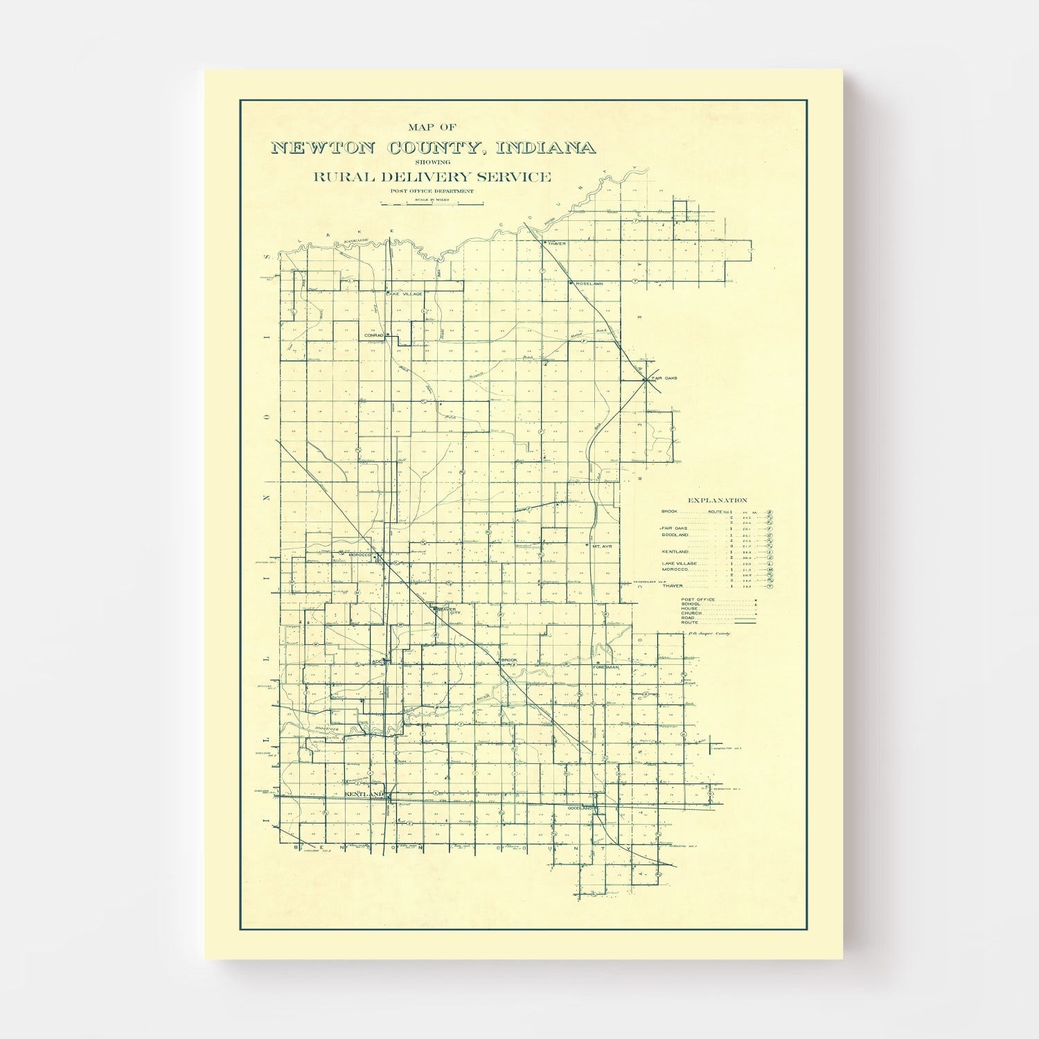 Vintage Map of Newton County, Indiana 1909