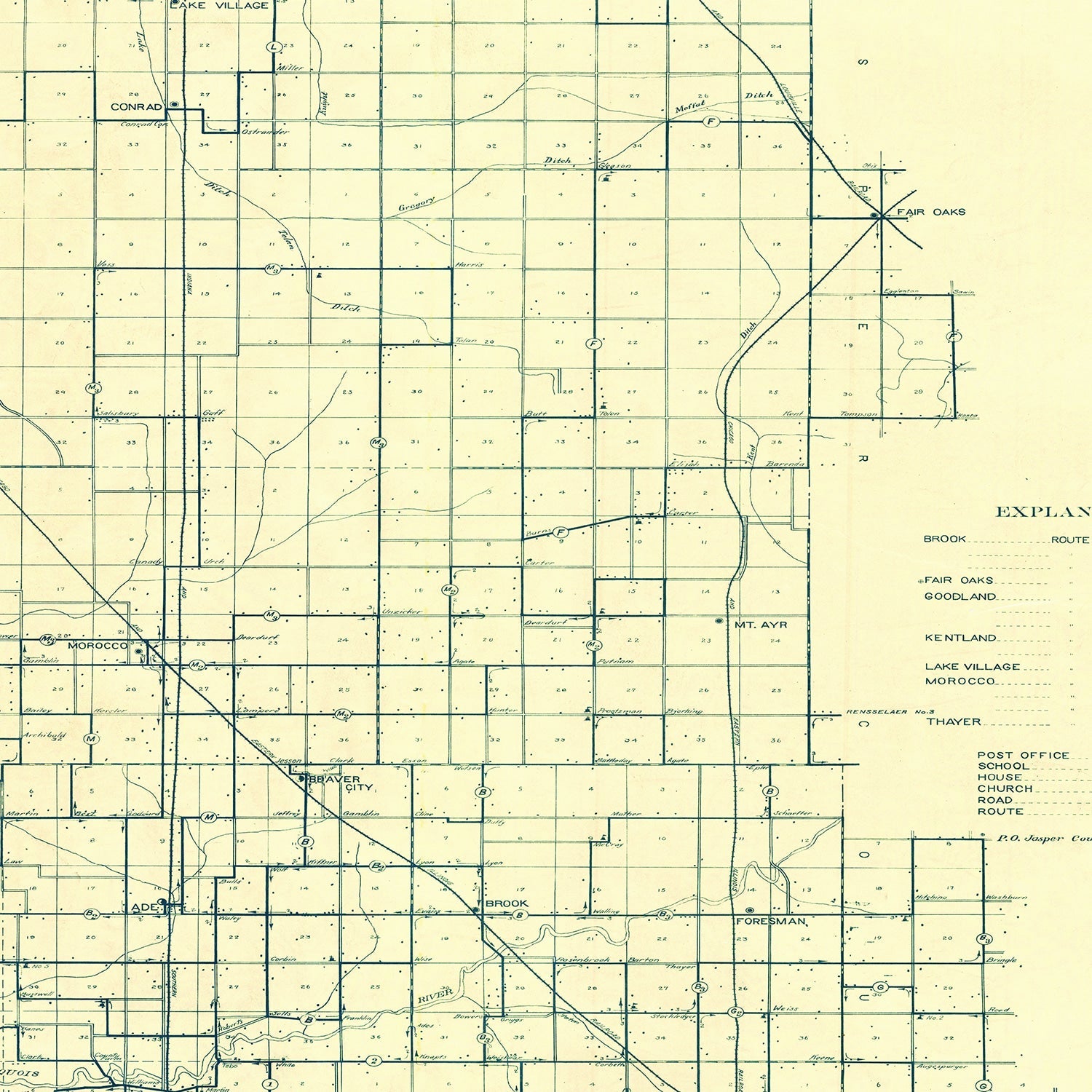 Vintage Map of Newton County, Indiana 1909