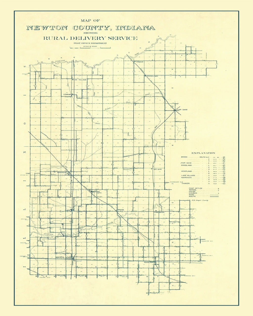 Vintage Map of Newton County, Indiana 1909