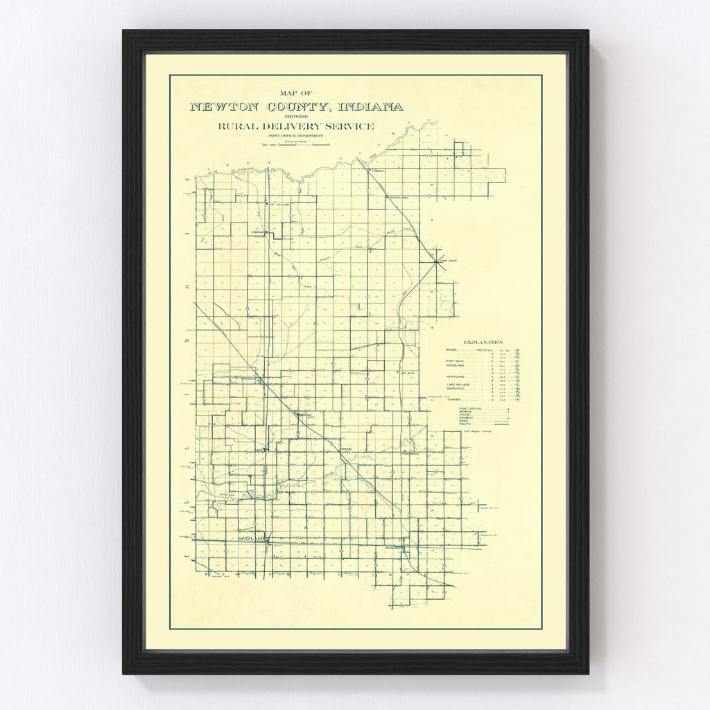 Vintage Map of Newton County, Indiana 1909