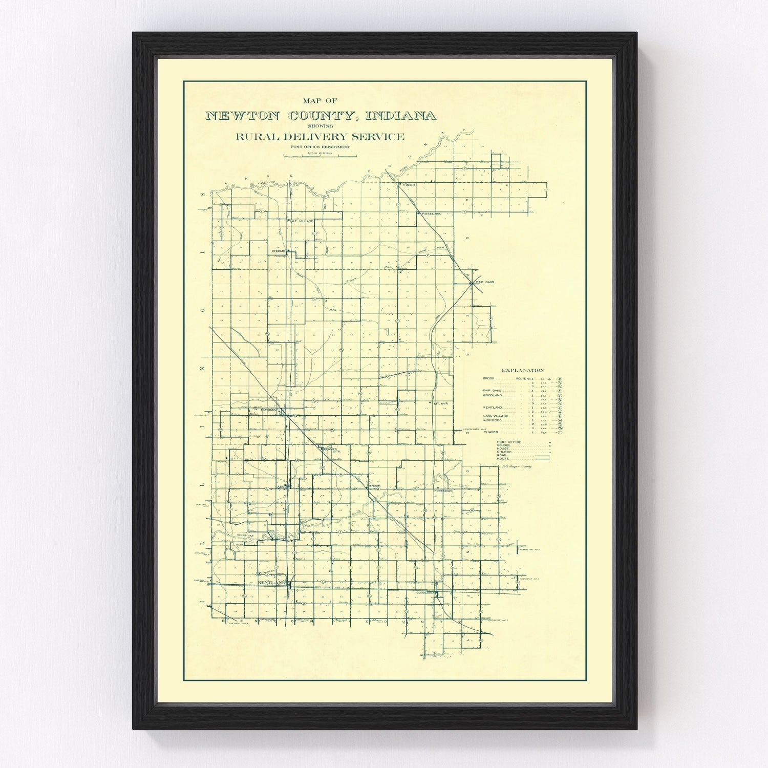 Vintage Map of Newton County, Indiana 1909