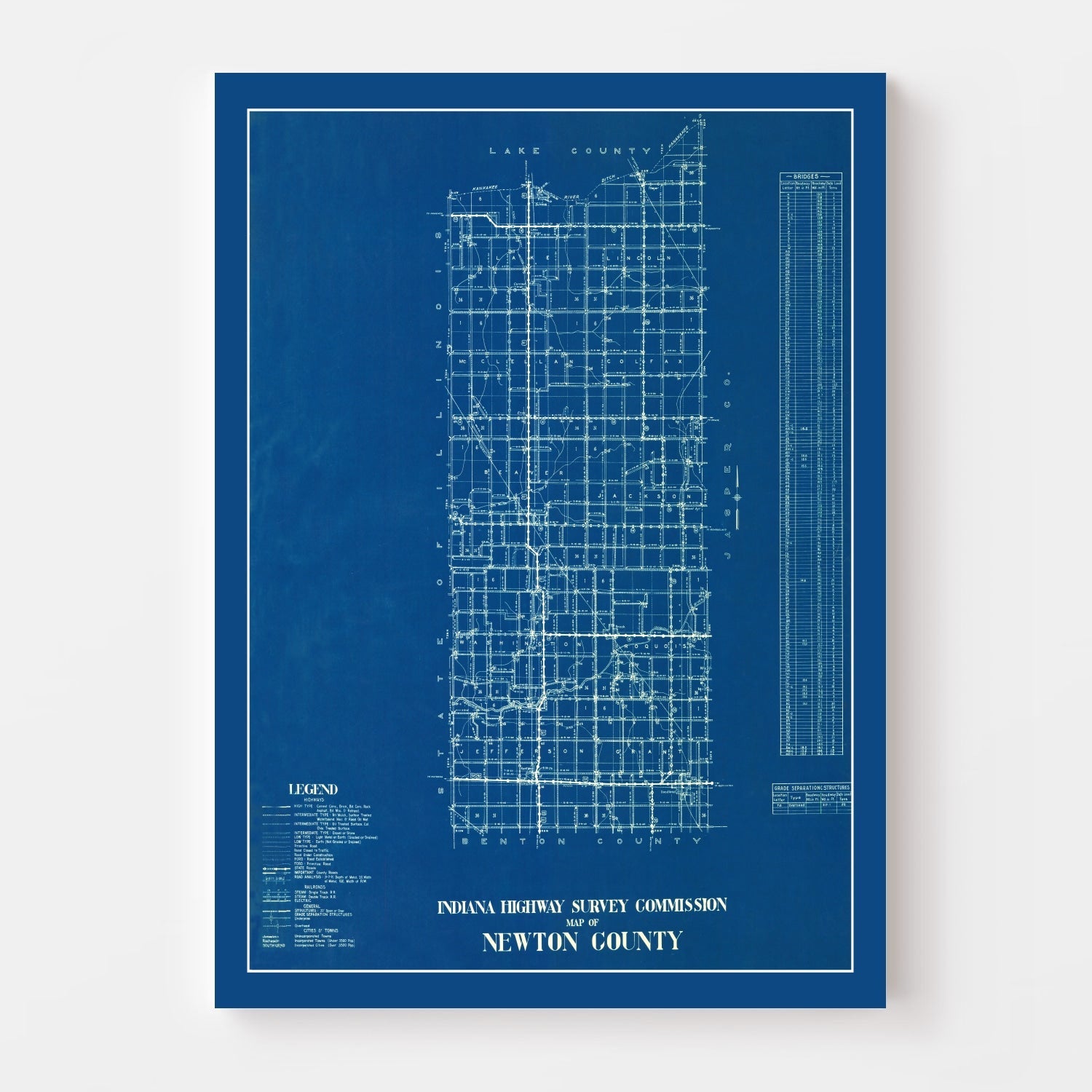 Vintage Map of Newton County, Indiana 1936