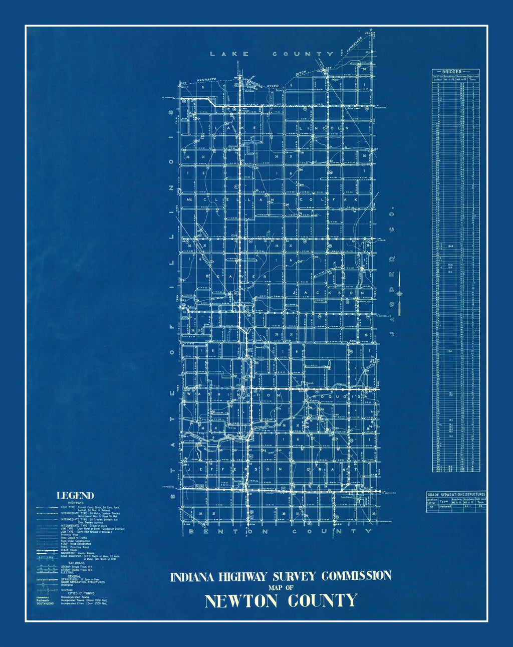 Vintage Map of Newton County, Indiana 1936