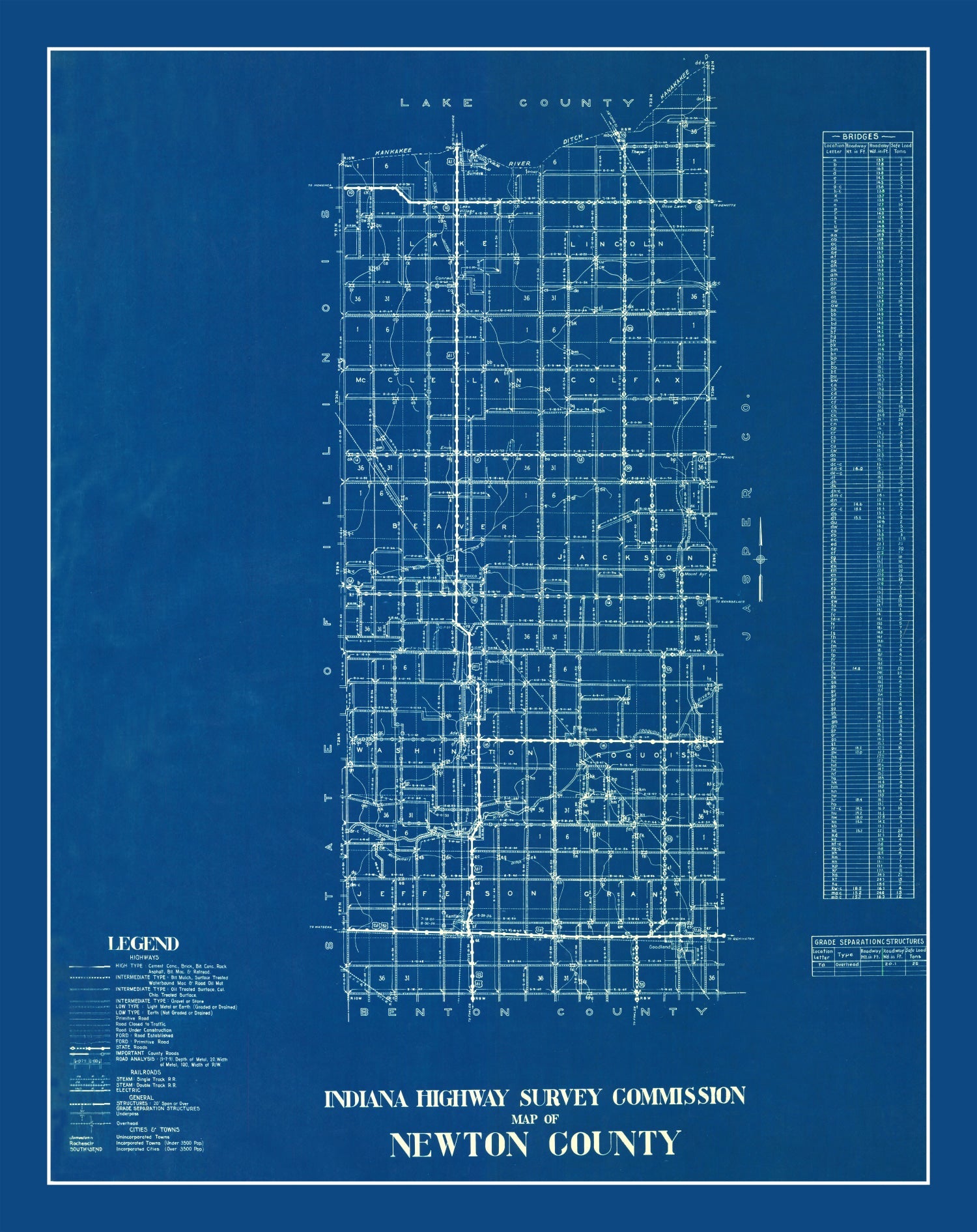 Vintage Map of Newton County, Indiana 1936