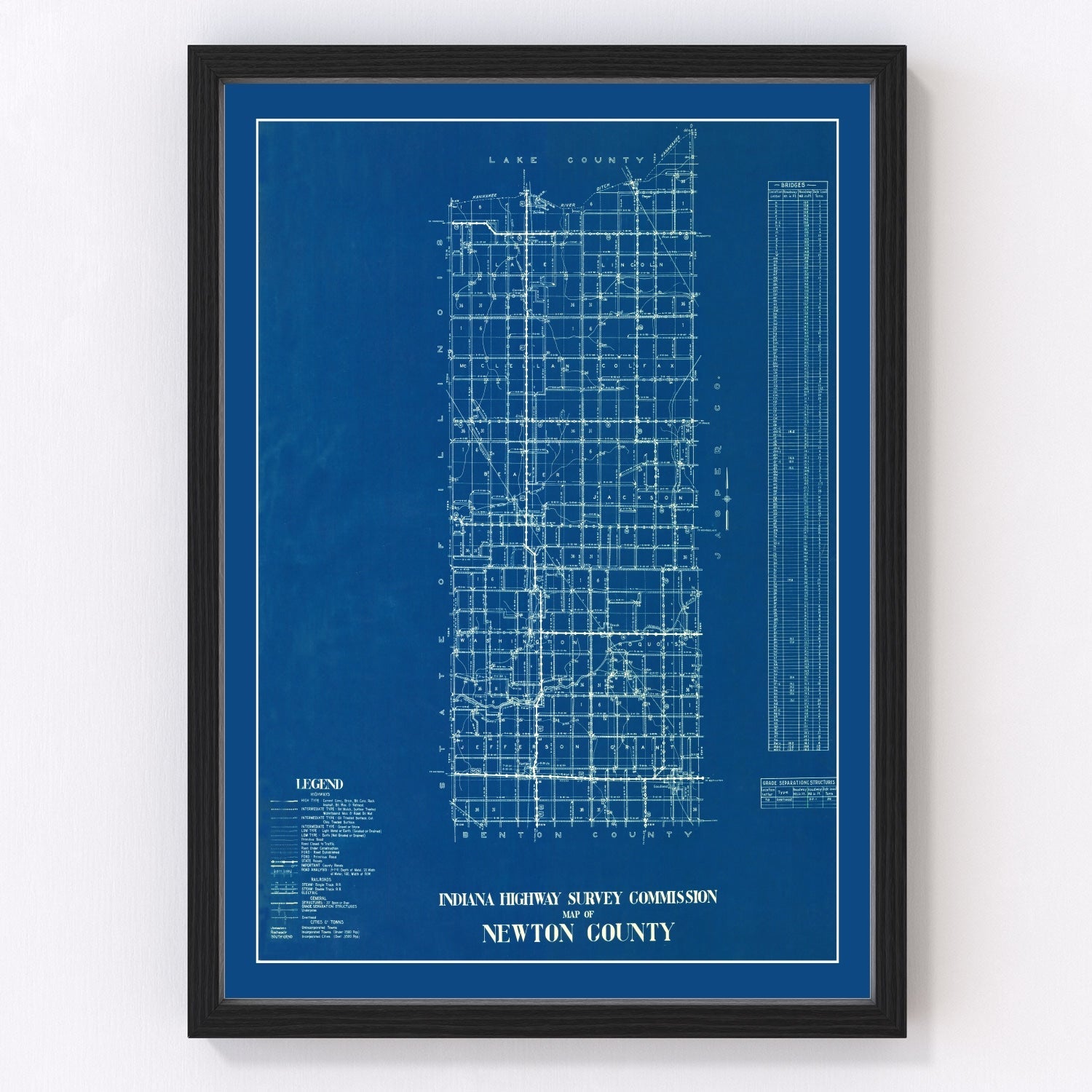 Vintage Map of Newton County, Indiana 1936
