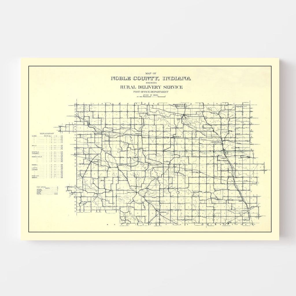 Vintage Map of Noble County, Indiana 1909