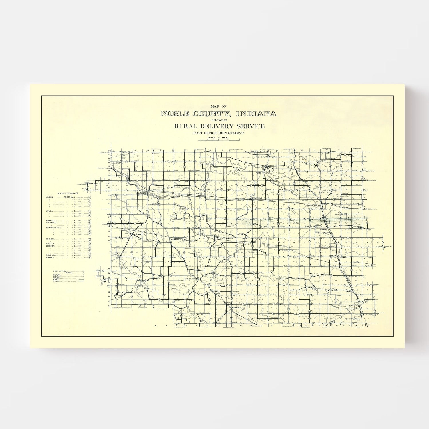 Vintage Map of Noble County, Indiana 1909