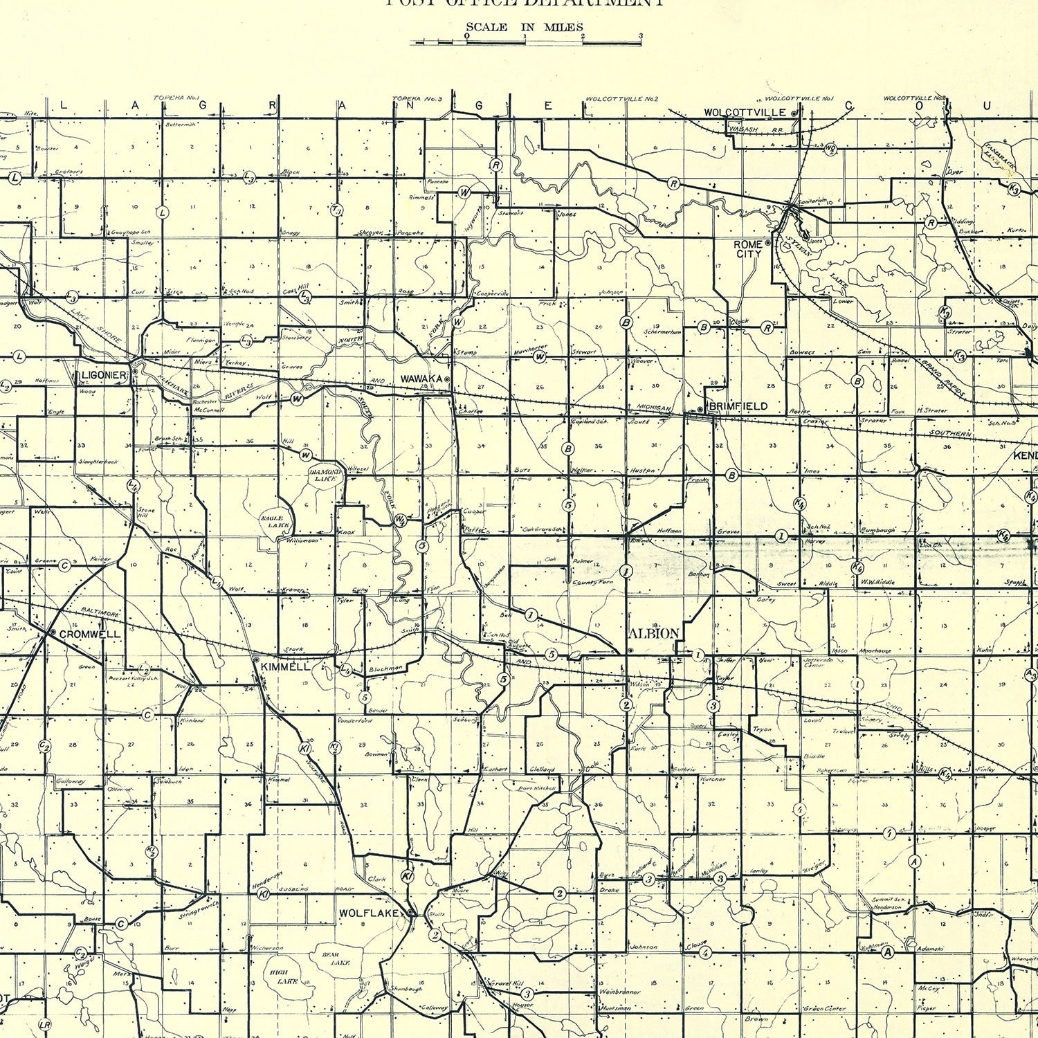 Vintage Map of Noble County, Indiana 1909