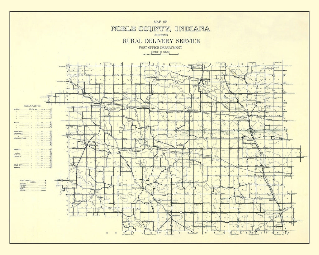 Vintage Map of Noble County, Indiana 1909