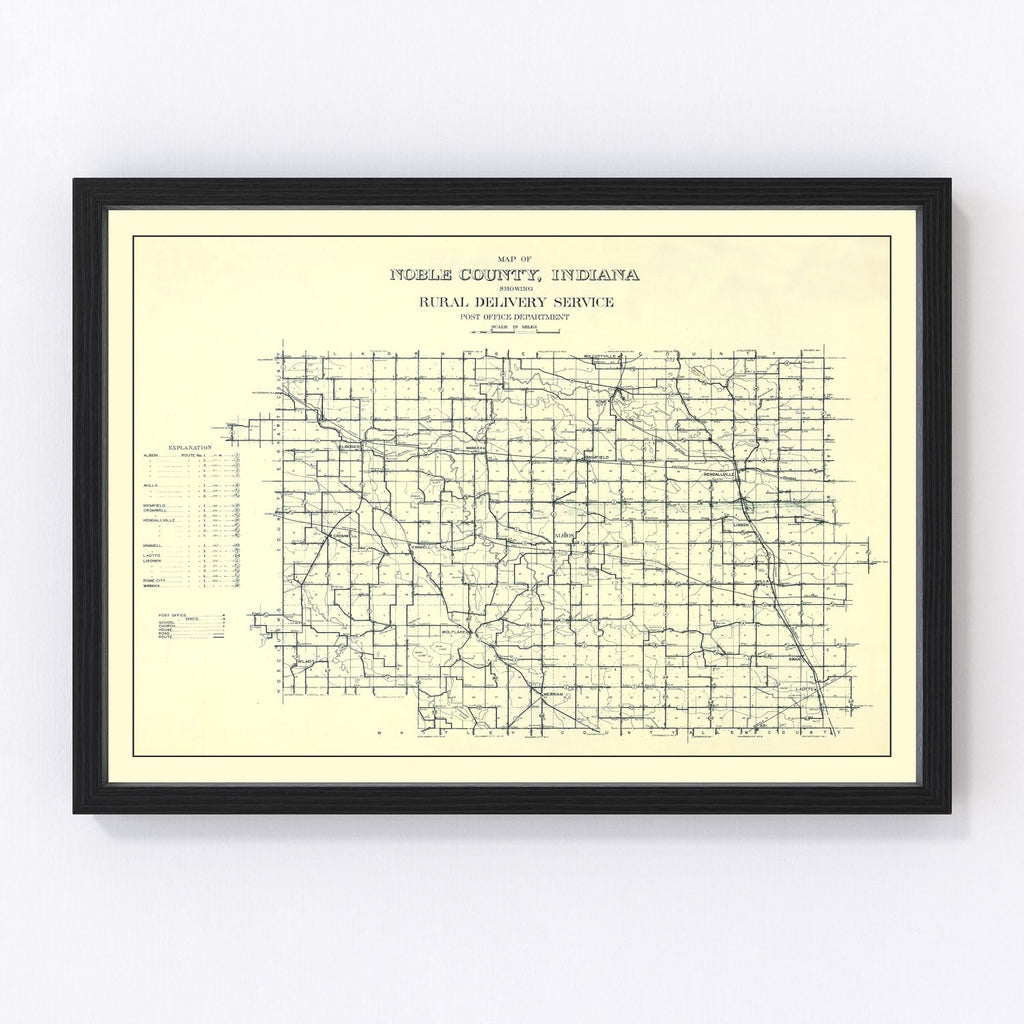 Vintage Map of Noble County, Indiana 1909