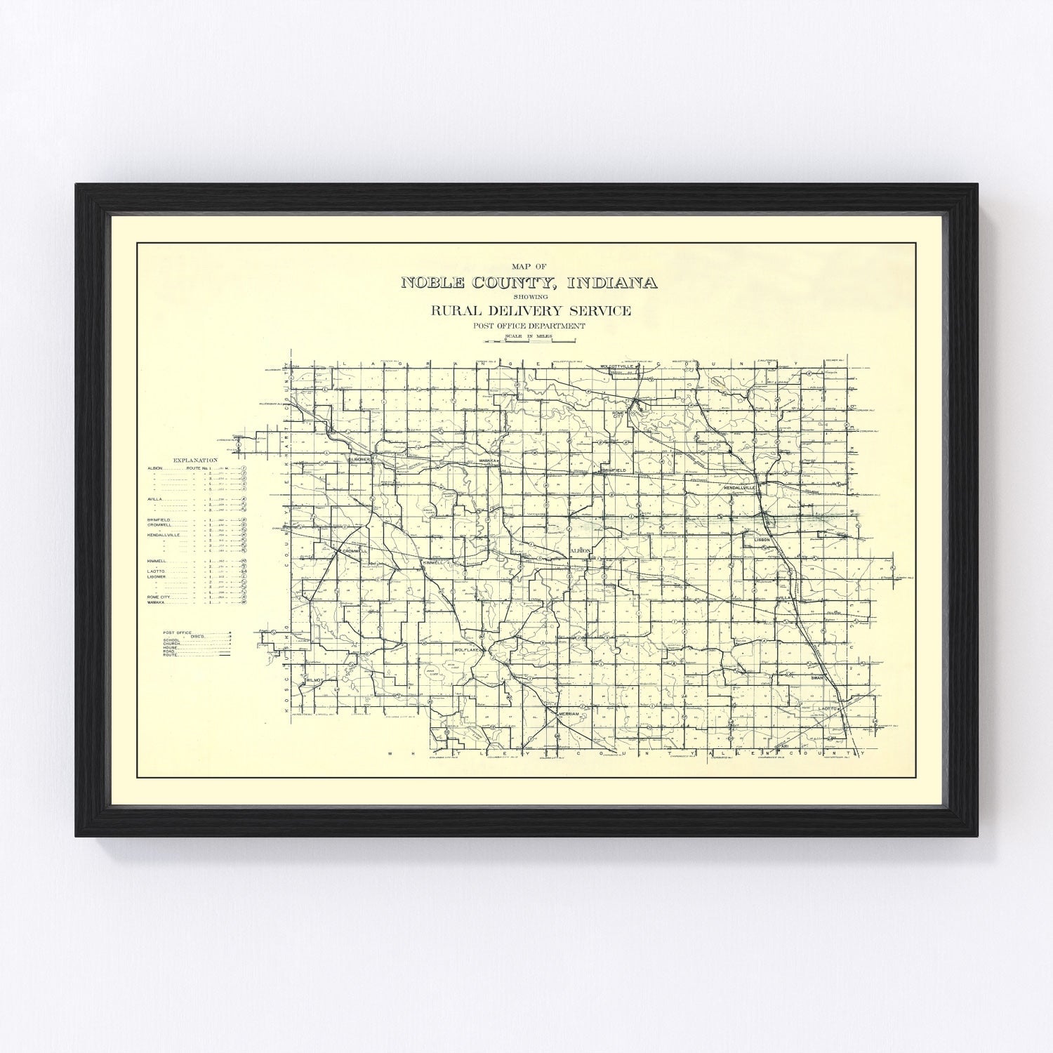 Vintage Map of Noble County, Indiana 1909
