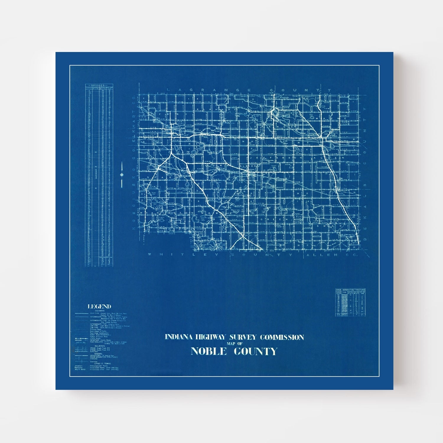 Vintage Map of Noble County, Indiana 1936