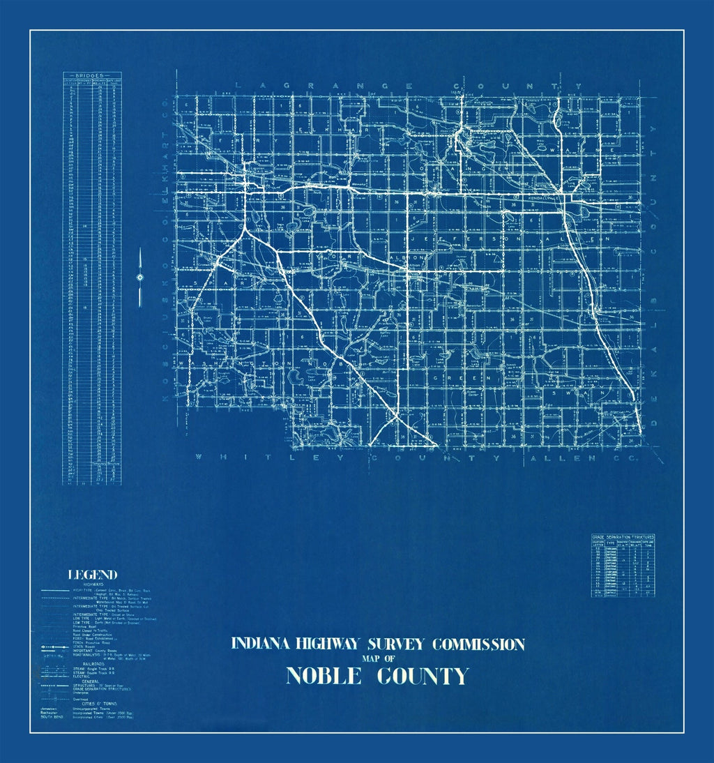 Vintage Map of Noble County, Indiana 1936