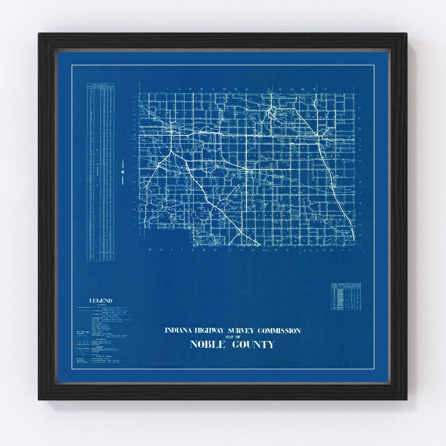 Vintage Map of Noble County, Indiana 1936