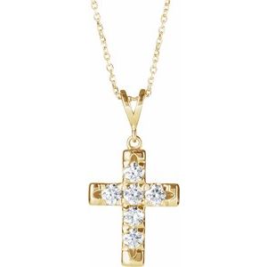 14K Yellow Gold 1/2 CTW Natural Diamond French-Set Cross 16-18" Necklace
