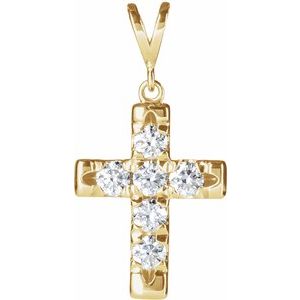 14K Yellow Gold 1/4 CTW Natural Diamond French-Set Cross Pendant