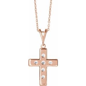 14K Rose Gold 1/2 CTW Natural Diamond French-Set Cross 16-18" Necklace