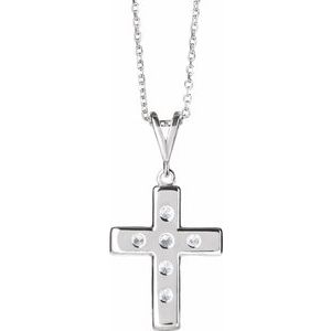 Platinum 1/4 CTW Natural Diamond French-Set Cross 16-18" Necklace
