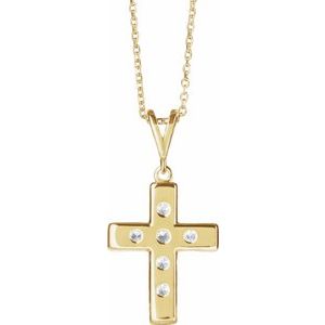 14K Yellow Gold 1/2 CTW Natural Diamond French-Set Cross 16-18" Necklace