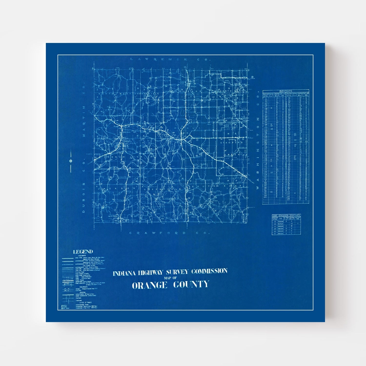 Vintage Map of Orange County, Indiana 1936